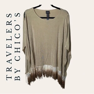 Women’s TRAVELERS BY CHICO’S FRINGE‎ TOP BROWNS IN COLOR SIZE S/MP